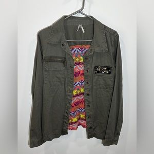 BKE Military‎ Style Button Up Jacket with Woven Yarn Back size Medium